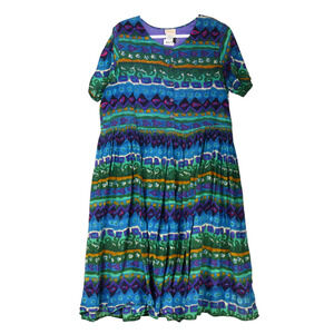Roamans Dress Womens Large Blue Green 100% Cotton Sheath Lightweight Semi Sheer